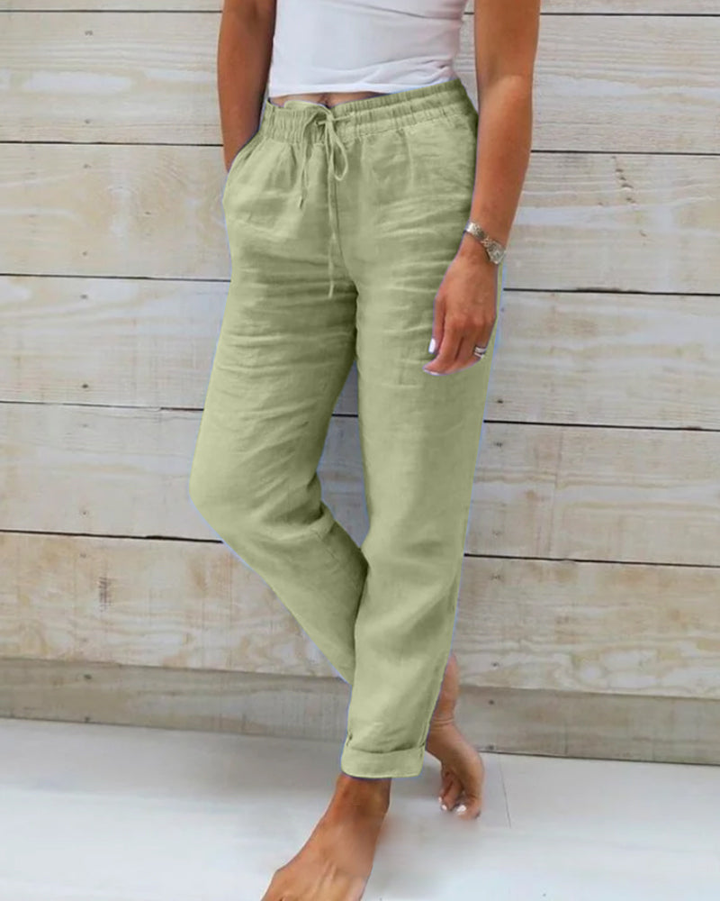 Laura | Pantalon Corte Recto, Color Liso