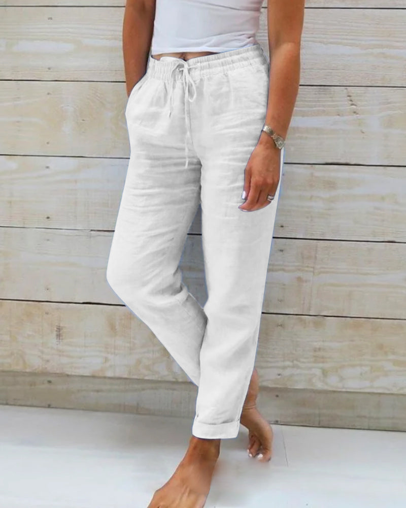 Laura | Pantalon Corte Recto, Color Liso