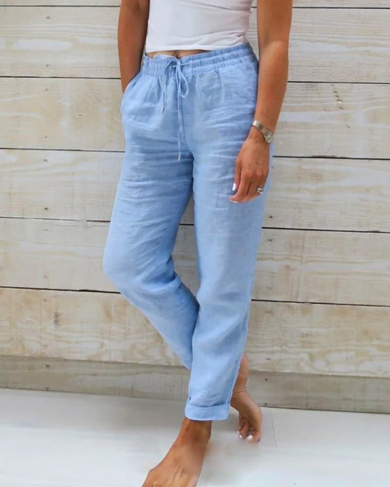 Laura | Pantalon Corte Recto, Color Liso