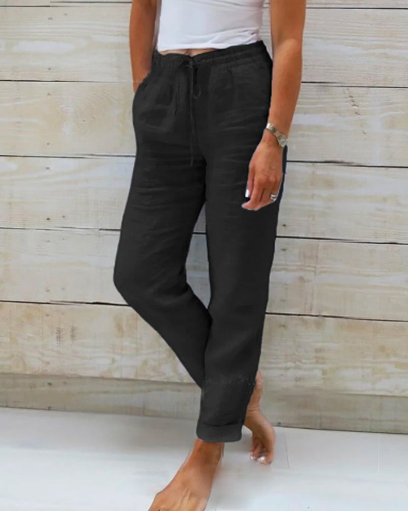 Laura | Pantalon Corte Recto, Color Liso