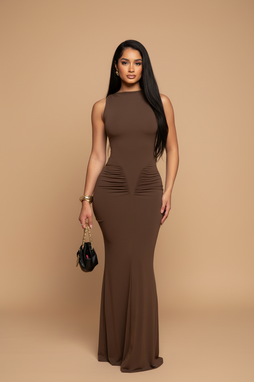 Valeria | Vestido Negro Plisado Sin Mangas