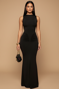 Valeria | Vestido Negro Plisado Sin Mangas