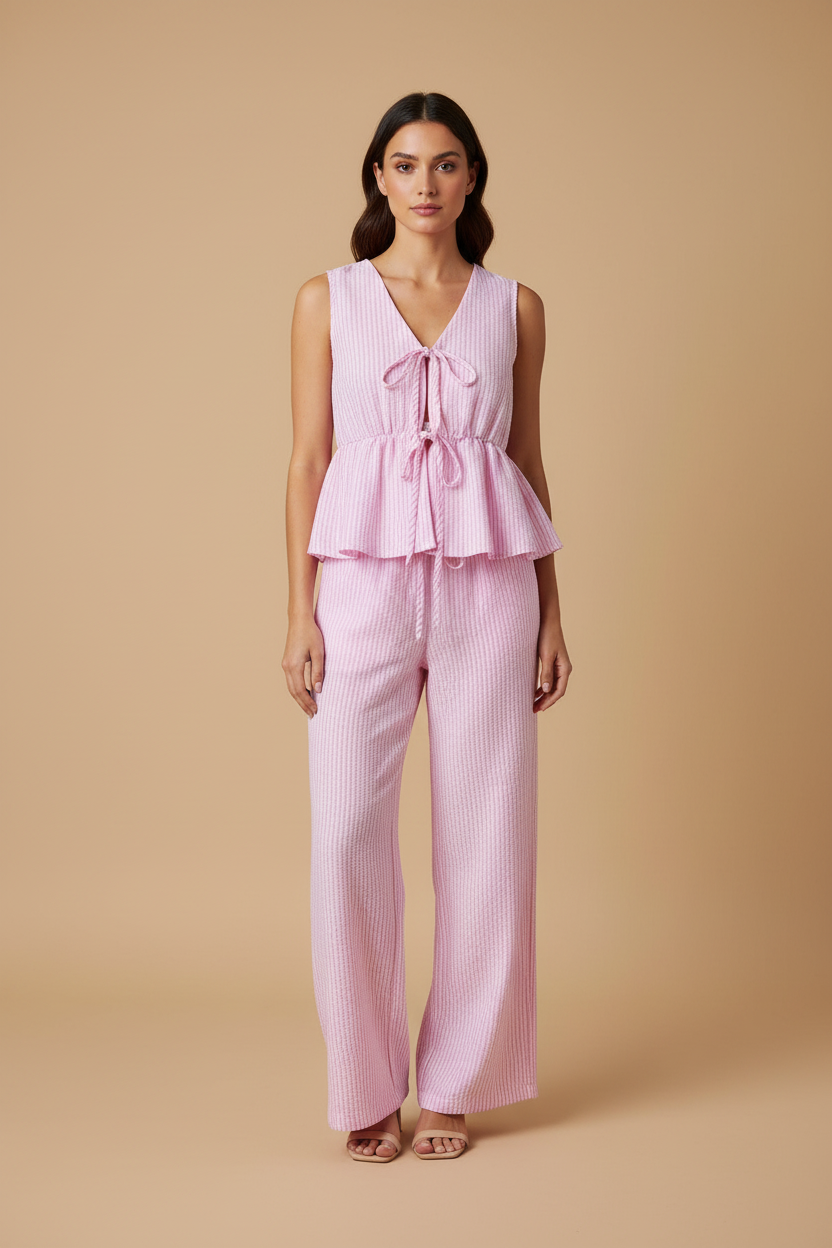 Conjunto Pantalón Palazzo Rayas, Espalda al Descubierto