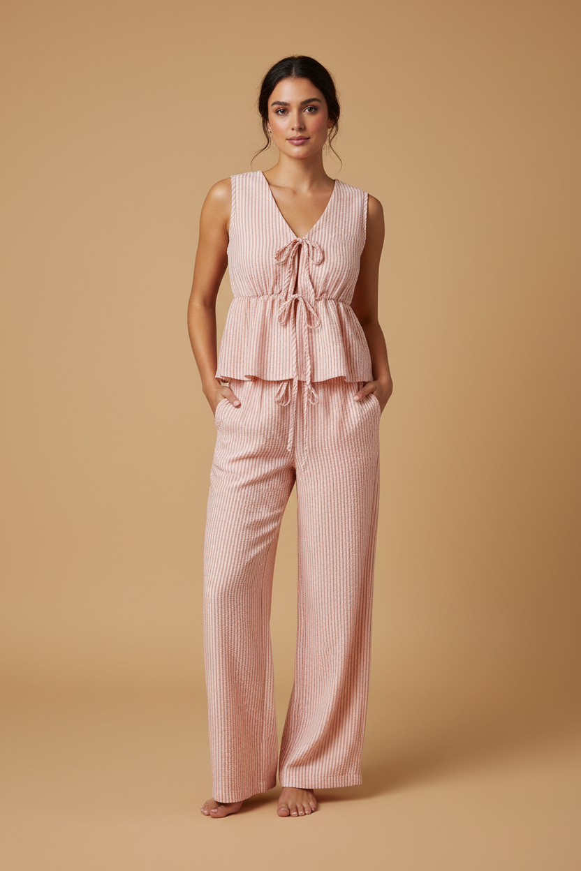Conjunto Pantalón Palazzo Rayas, Espalda al Descubierto