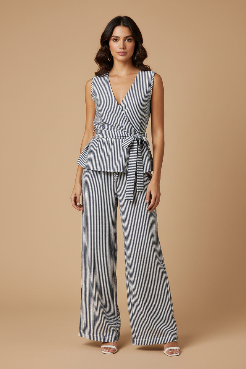Conjunto Pantalón Palazzo Rayas, Espalda al Descubierto