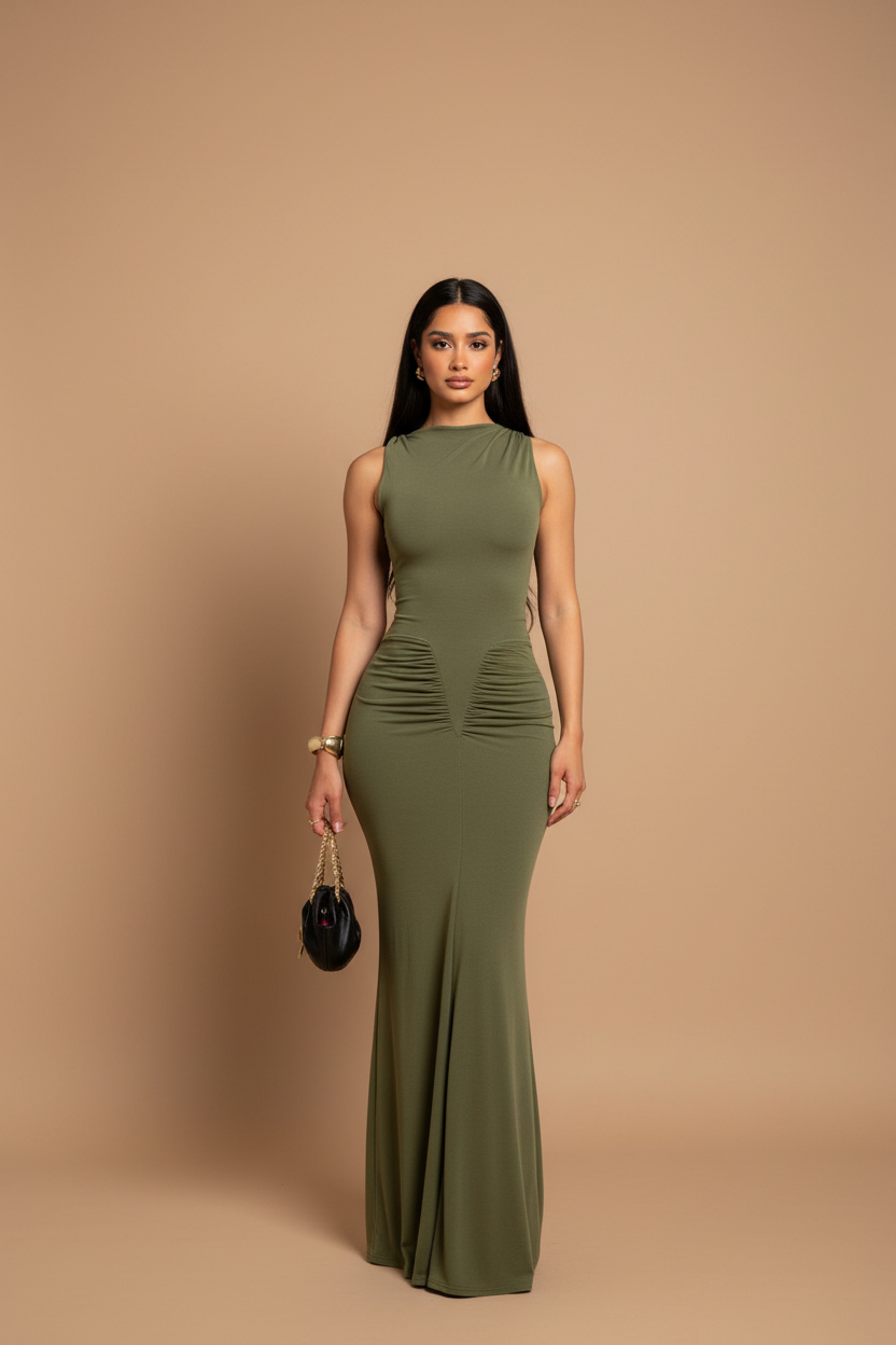 Valeria | Vestido Negro Plisado Sin Mangas