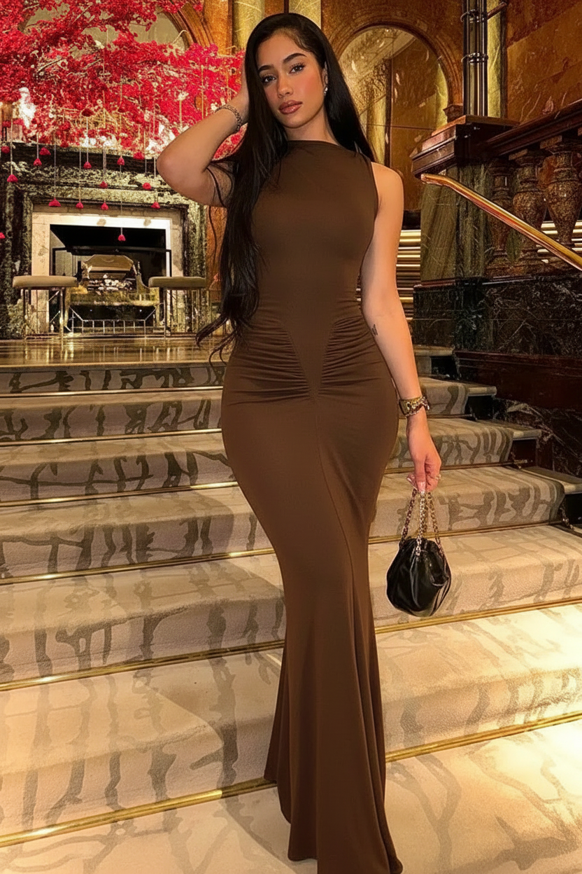 Valeria | Vestido Negro Plisado Sin Mangas