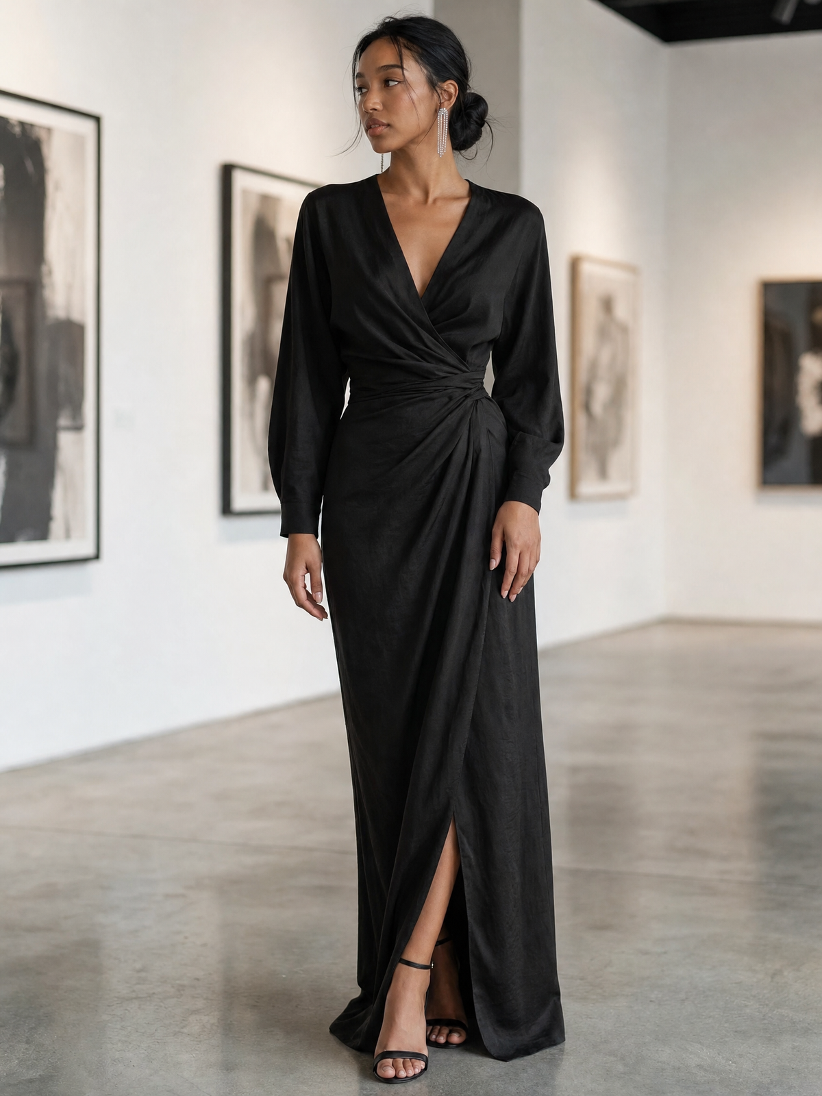 Vestido Camila |Cuello V, Mezcla de Lino, Rosa Minimalista