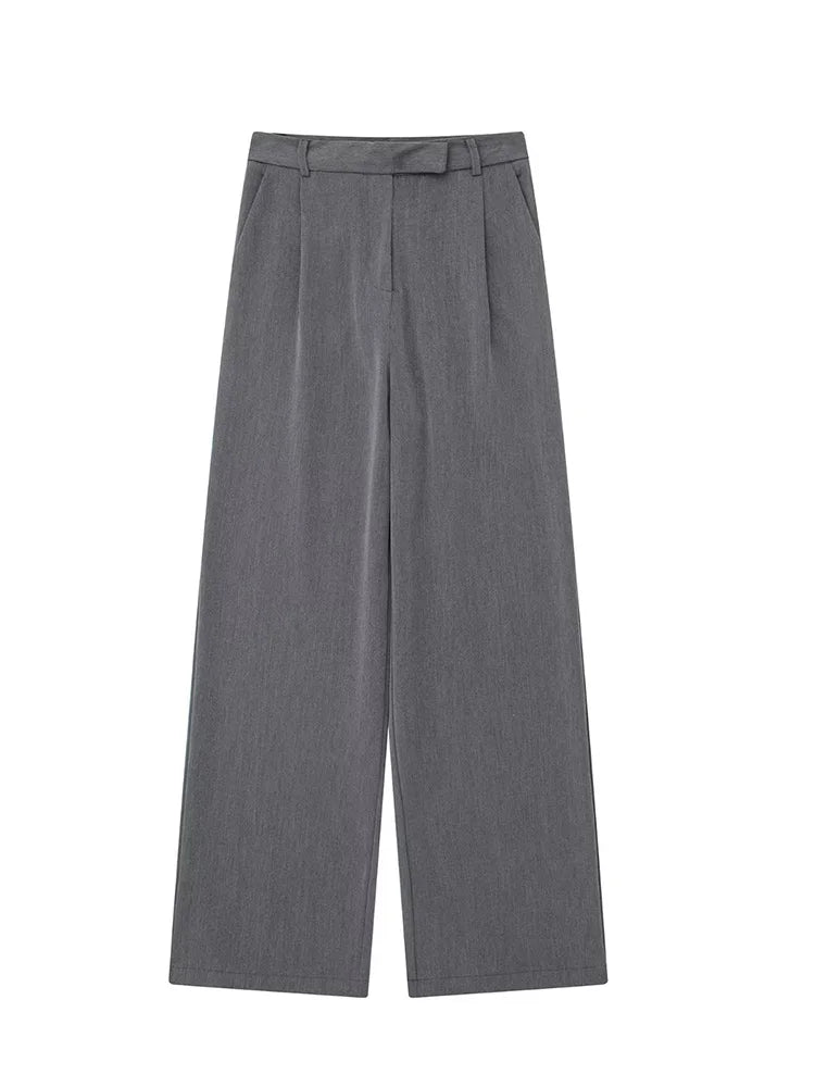 Pantalones rectos de mujer Willshela, de moda, con cremallera frontal lisa, estilo vintage, de cintura alta y largo completo, pantalones elegantes para mujer