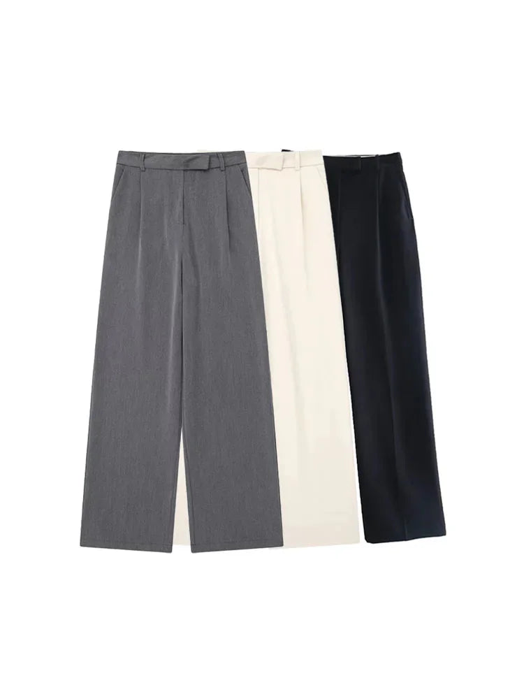 Pantalones rectos de mujer Willshela, de moda, con cremallera frontal lisa, estilo vintage, de cintura alta y largo completo, pantalones elegantes para mujer