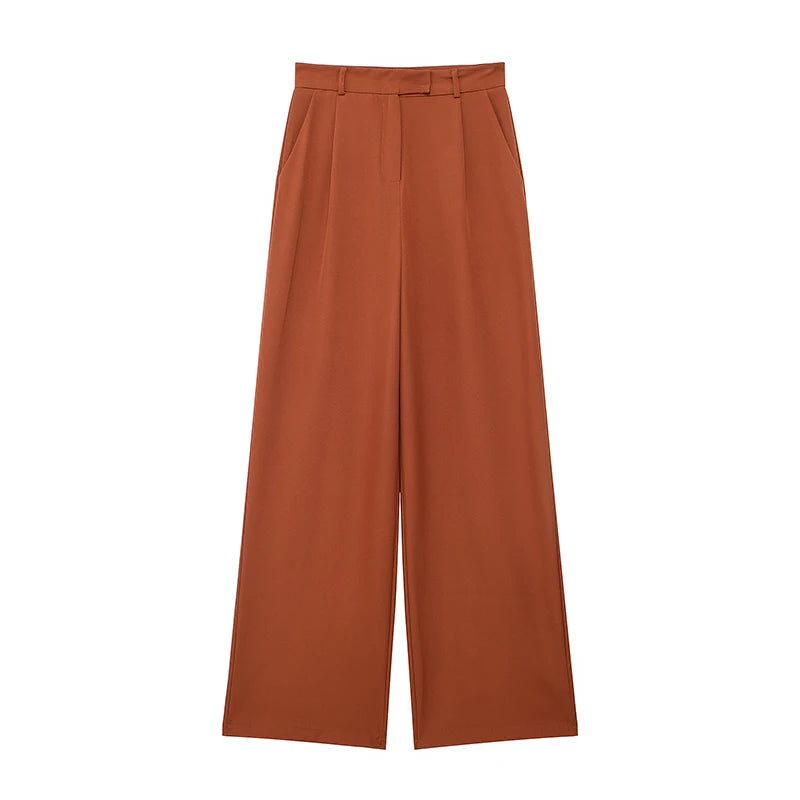 Pantalones rectos de mujer Willshela, de moda, con cremallera frontal lisa, estilo vintage, de cintura alta y largo completo, pantalones elegantes para mujer
