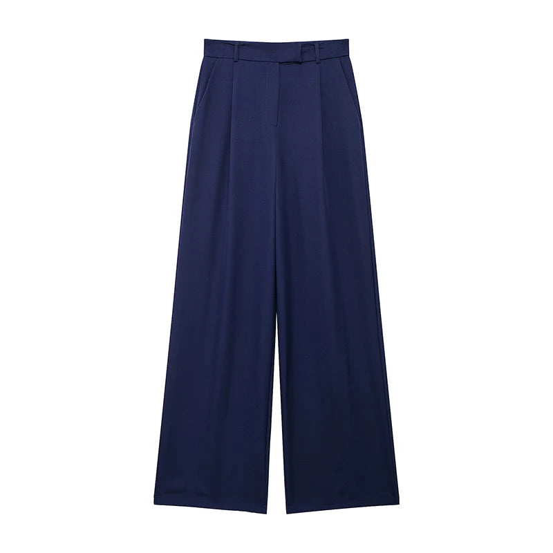 Pantalones rectos de mujer Willshela, de moda, con cremallera frontal lisa, estilo vintage, de cintura alta y largo completo, pantalones elegantes para mujer