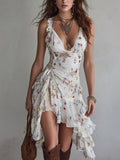 RIVEA STUDIOS | Vestido Mini Floral, Cuello V y Tirantes Finos