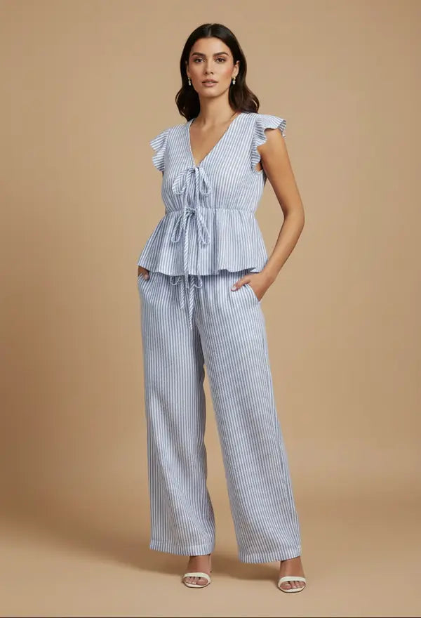 Conjunto Pantalón Palazzo Rayas, Espalda al Descubierto